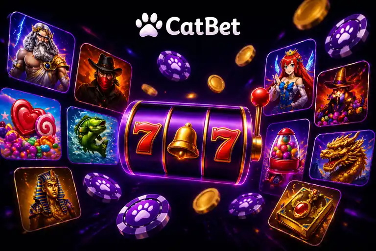 Розділ слотів CatBet із тисячами відеослотів, класичних ігор та Megaways, сортуванням за новизною, популярністю та RTP
